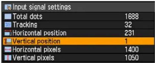Input signal settings Total dots 1688 Tracking 32 Horizontal position 231 Vertical position 1 Horizontal pixels 1400 Vertical pixels 1050