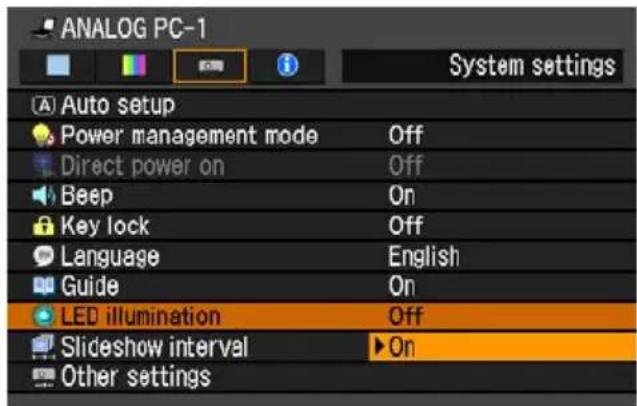 ANALOG PC-1 System settings Auto setup Power management mode Off Direct power on Off Beep On Key lock Off Language English Guide On LED illumination Off Slideshow interval ▶ On Other settings