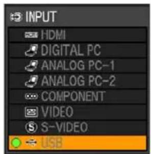 INPUT HDMI DIGITAL PC ANALOG PC-1 ANALOG PC-2 COMPONENT VIDEO S-VIDEO USB
