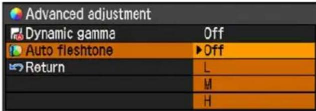 Advanced adjustment Dynamic gamma Off Auto fleshtone ►Off Return L M H