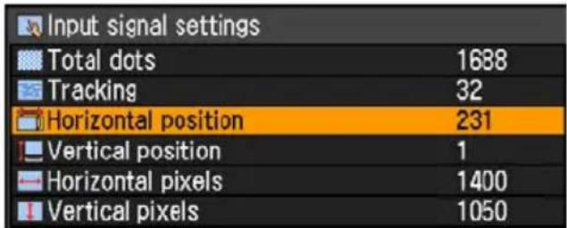 Input signal settings Total dots 1688 Tracking 32 Horizontal position 231 Vertical position 1 Horizontal pixels 1400 Vertical pixels 1050