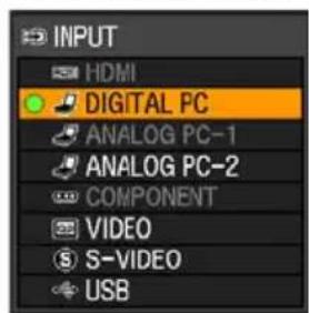 INPUT HDMI DIGITAL PC ANALOG PC-1 ANALOG PC-2 COMPONENT VIDEO S-VIDEO USB