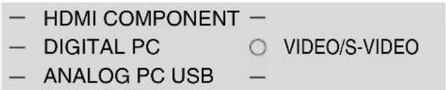 - HDMI COMPONENT - - DIGITAL PC ○ VIDEO/S-VIDEO - ANALOG PC USB -