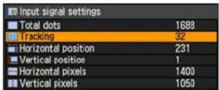 Input signal settings Total dots 1688 Tracking 32 Horizontal position 231 Vertical position 1 Horizontal pixels 1400 Vertical pixels 1050