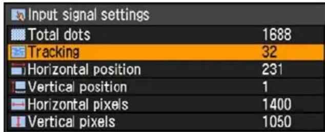 Input signal settings Total dots 1688 Tracking 32 Horizontal position 231 Vertical position 1 Horizontal pixels 1400 Vertical pixels 1050