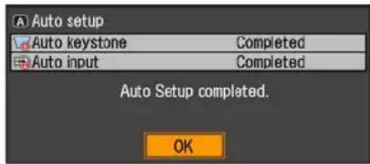 Auto setup Auto keystone Completed Auto input Completed Auto Setup completed. OK