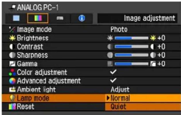 ANALOG PC-1 Image adjustment Image mode Brightness Contrast Sharpness Gamma Color adjustment Advanced adjustment Ambient light Lamp mode Reset Photo +0 +0 +0 +0 ✓ ✓ Adjust Normal Quiet