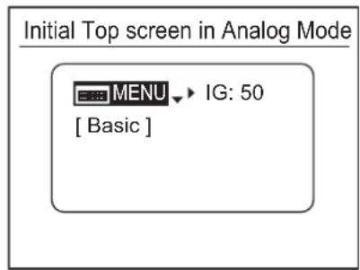 Initial Top screen in Analog Mode MENU → IG: 50 [ Basic ]