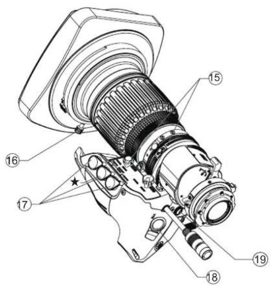 Technical diagram of a mechanical device with numbered parts labeled 15, 16, 17, 18, and 19.