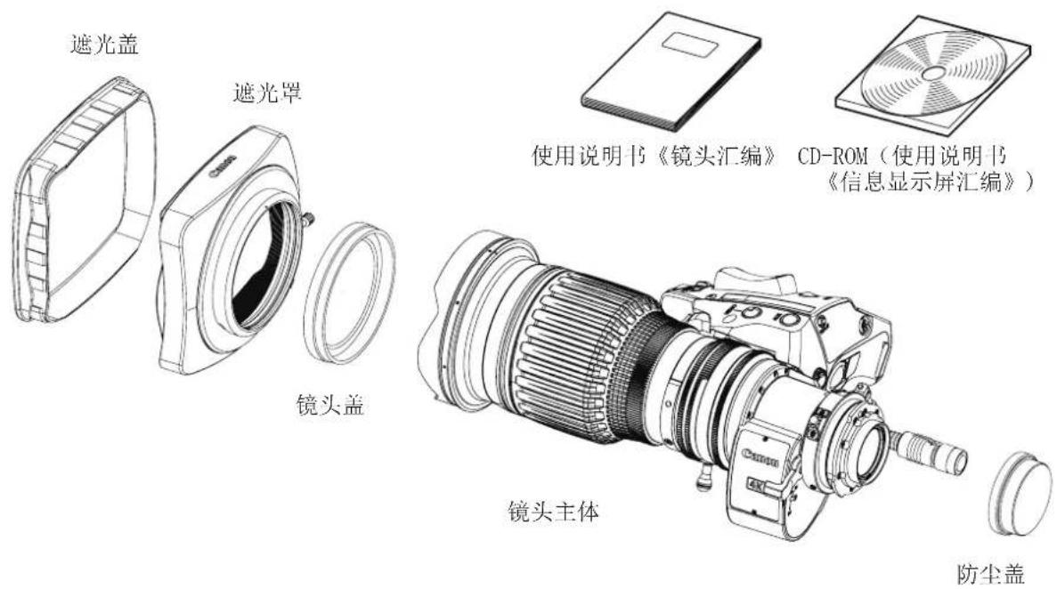 遮光盖 遮光罩 镜头盖 使用说明书《镜头汇编》 CD-ROM(使用说明书《信息显示屏汇编》) 镜头主体 防尘盖
