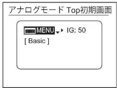 アナログモード Top初期画面 MENU ▼ IG: 50 [ Basic ]