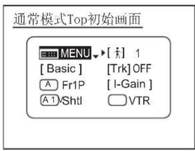 通常模式Top初始画面 MENU [i] 1 [ Basic ] [Trk] OFF A Fr1P [ I-Gain ] A 1 Shtl VTR