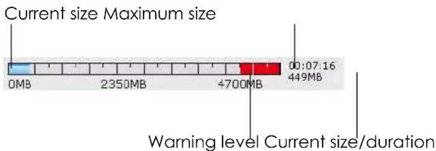 Current size Maximum size 0MB 2350MB 4700MB 00:07:16 449MB Warning level Current size/duration