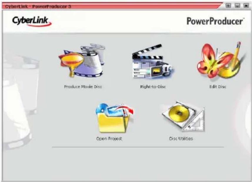 CyberLink - PowerProducer 3 PowerProducer™ CyberLink Produce Movie Disc Right-to-Disc Edit Disc Open Project Disc Utilities