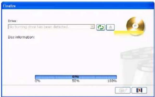 Finalize Drive: No burning drive has been detected. Disc information: 0% 50% 100%