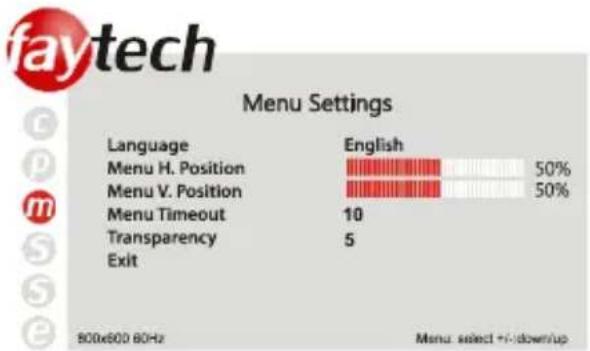 Faytech 12.1 inch - Menu settings - 1