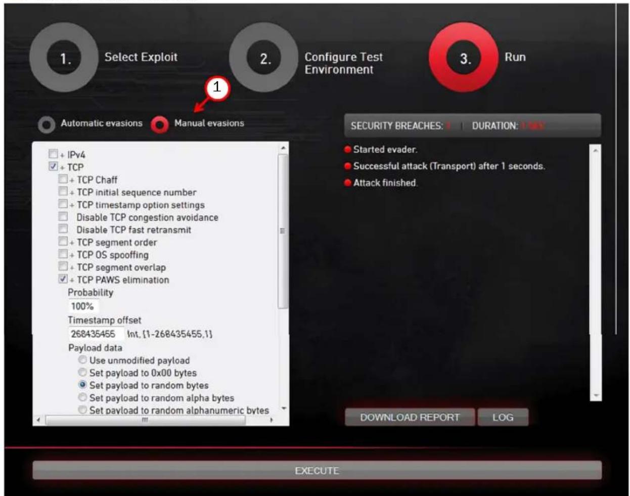 MCAFEE Evader - Select Manual Evasions. - 1
