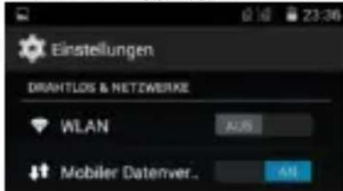 Einstellungen DRAHTLOS & NETWERKE WLAN Mobilier Datenver.. ANS
