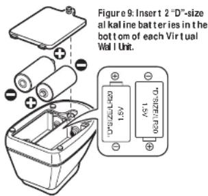 Figure 9: Insert 2 "D"-size al kaline batteries in the bottom of each Virtual Wall Unit.