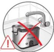 Warning symbol for a kitchen appliance with red X marks and a warning sign