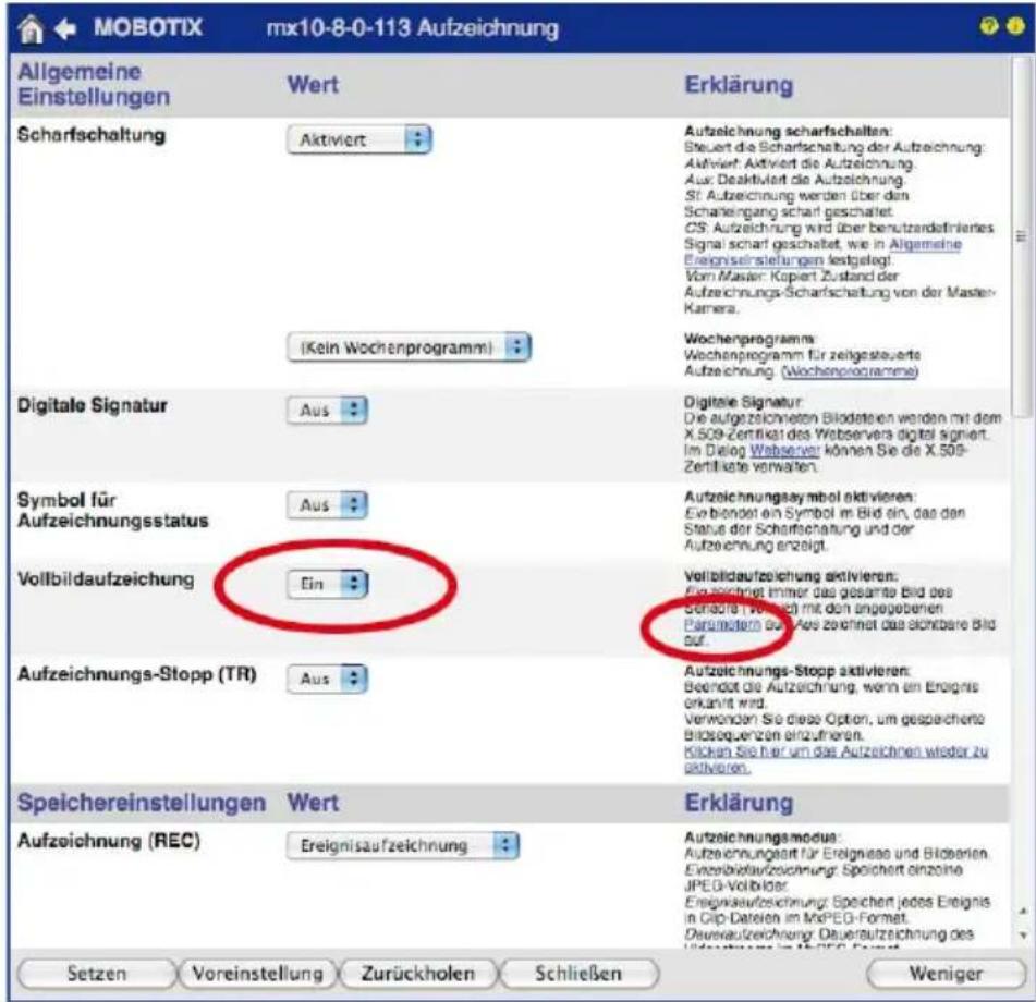 Mobotix Q25 - Activate/Deactivate Full Image Recording in the Browser - 1