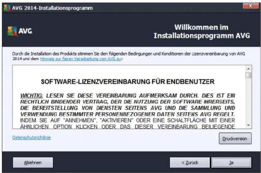 AVG Ultimate 2014 - Willkommen: Lizenzvereinbarung - 1