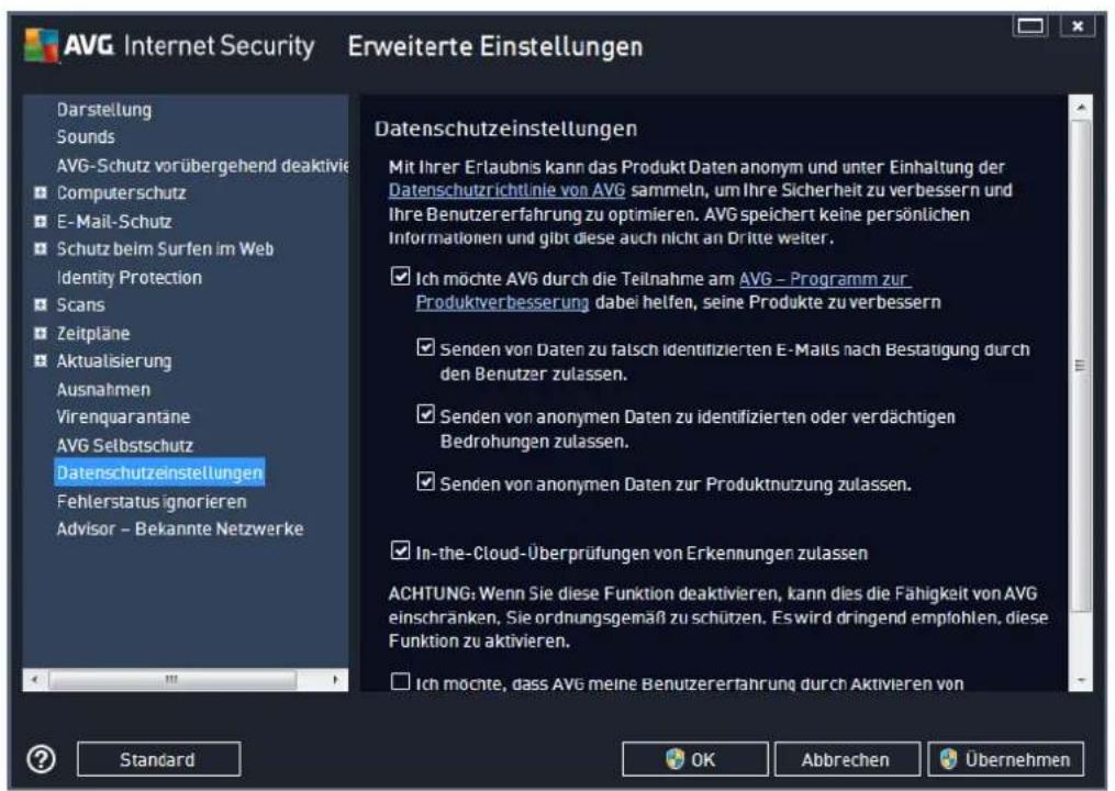AVG Ultimate 2014 - Datenschutzeinstellungen - 1