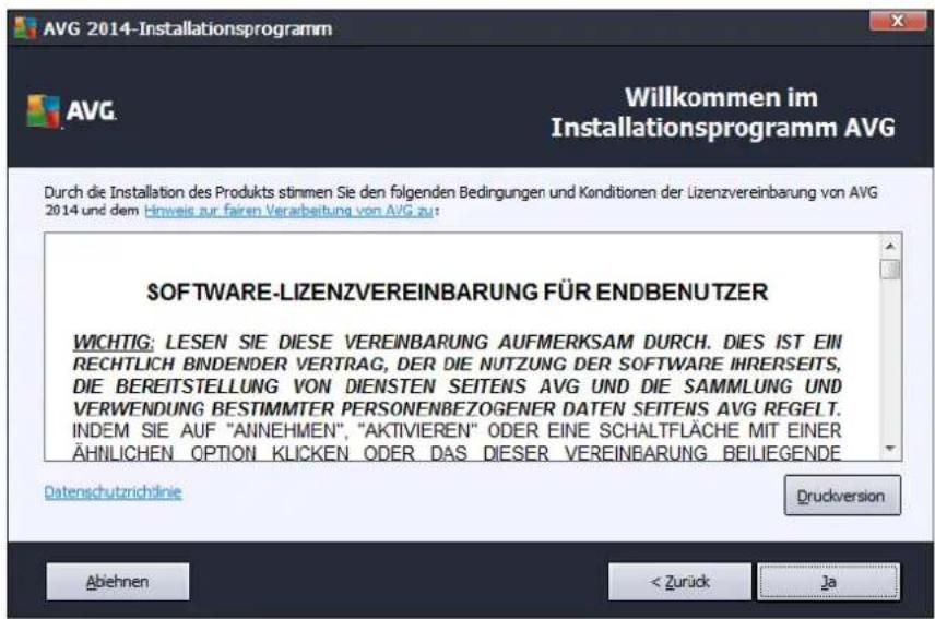 AVG Protection 2014 - Willkommen: Lizenzvereinbarung - 1