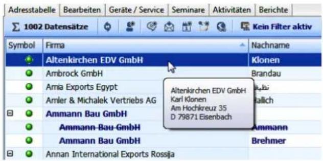 COBRA Adress PLUS 2017 - Tooltips in Tabellen - 3