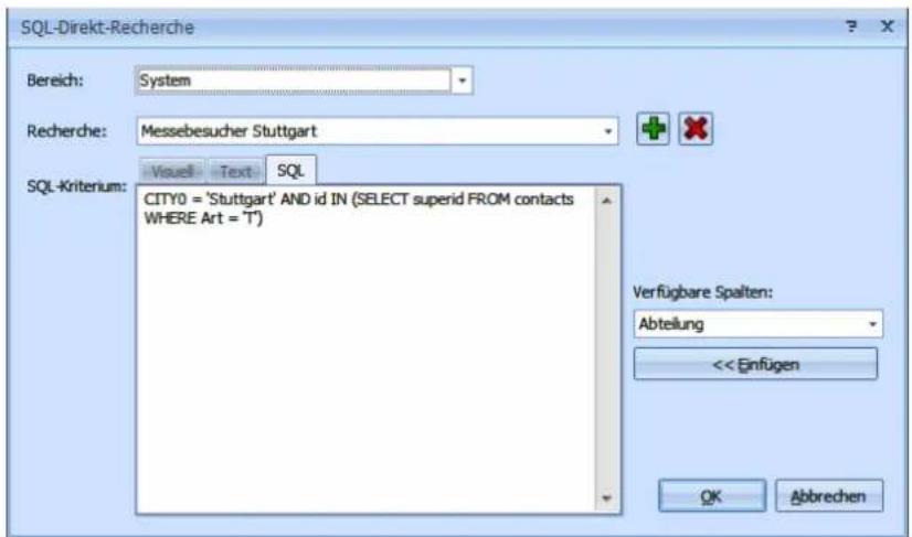 COBRA Adress PLUS 2017 - Registerkarte »SQL« - 2
