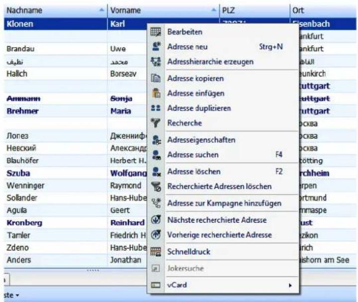 COBRA Adress PLUS 2017 - Kontextmenüs - 1