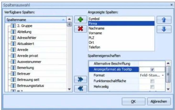 COBRA Adress PLUS 2017 - Tooltips in Tabellen - 2