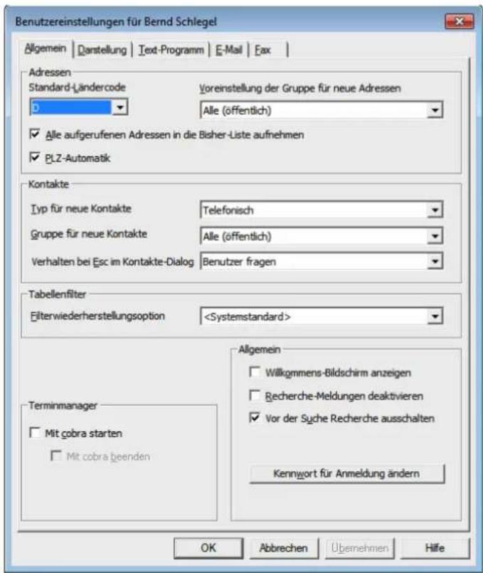 COBRA Adress PLUS 2017 - Benutzereinstellungen - 1