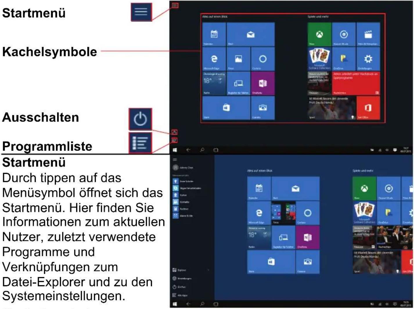 Odys Fusion Win 12 - Elemente des Startbildschirms - 1