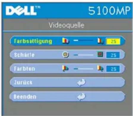 DELL™ 5100MP Videoquelle Farbsättigung 25 Scharle 25 Farbten 25 Zurück Beenden