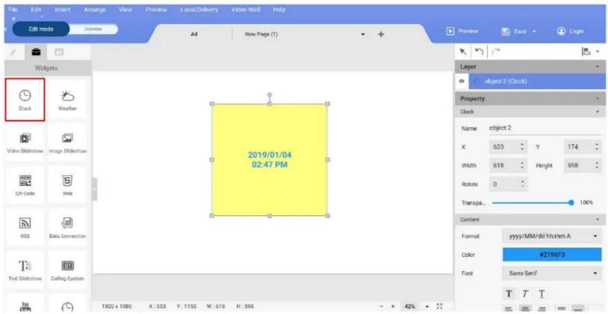 BENQ PL490 - Creating a clock widget in X-Sign Designer - 1