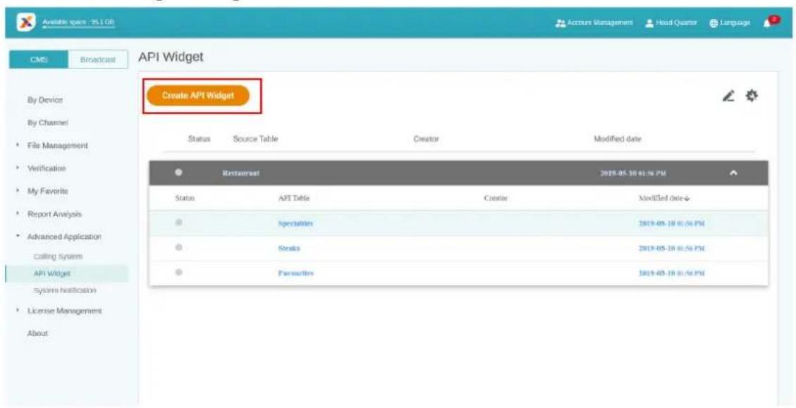 BENQ PL490 - Create the API Widget configuration. - 1