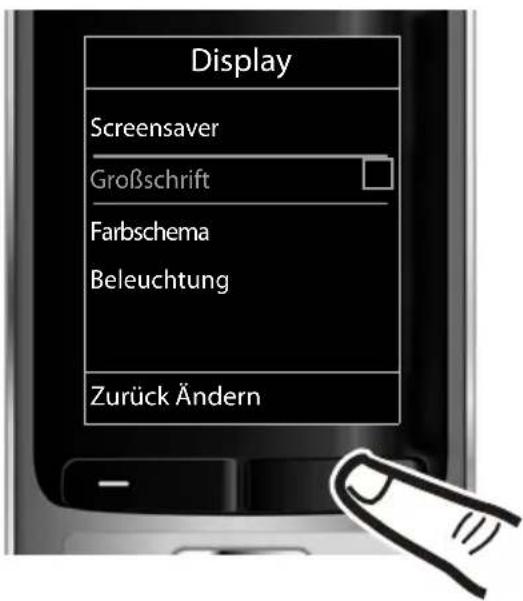 Display Screensaver Großschrift Farbschema Beleuchtung Zurück Ändern