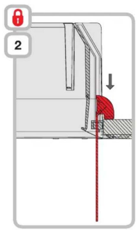 Technical diagram showing a mechanical assembly with labeled parts and a red arrow indicating direction or force.