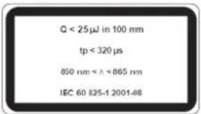 Q < 25 μJ in 100 mm tp < 320 μs 850 nm < λ × 865 nm IEC 60 B25-1 2001-48