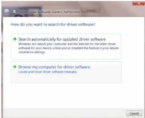 AOC G2790PX - Open the "Update Driver Software-Generic PnP Monitor" window by clicking on "Update Driver... " and then click the "Browse my computer for driver software" button. - 1