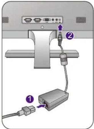 BENQ EW3270ZL - Connect the power cable to the monitor. - 1