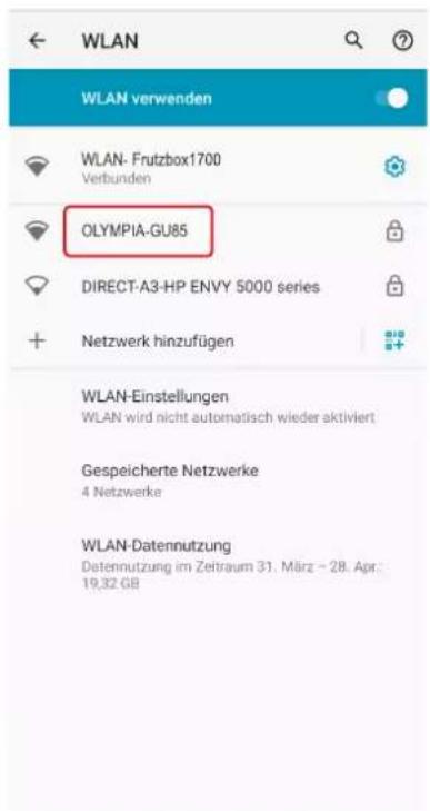 WLAN WLAN verwenden WLAN- Frutzbox1700 Verbunden OLYMPIA-GU85 DIRECT-A3-HP ENVY 5000 series + Netzwerk hinzufügen WLAN-Einstellungen WLAN wird nicht automatisch wieder aktiviert Gespeicherte Netzwerke 4 Netzwerke WLAN-Datennutzung Datennutzung im Zeitraum 31. März - 28. Apr: 19,32 GB