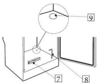 Technical diagram of a mechanical or electrical component with numbered parts labeled 7, 8, 9, and 1.