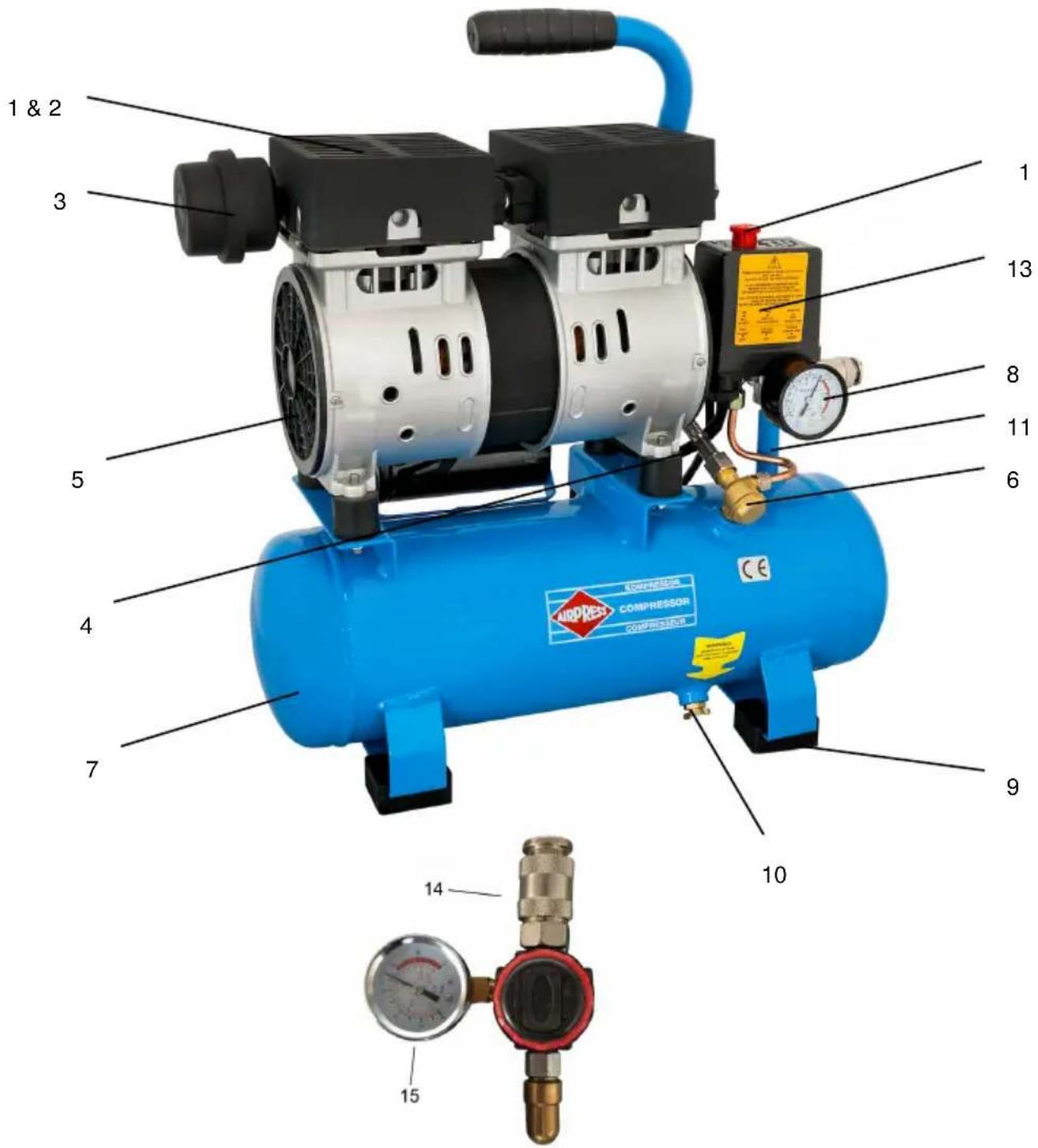 1 & 2 3 5 4 7 10 9 11 6 8 13 1 AIRPRESS COMPRESSOR COMPRESSOR CE 14 15