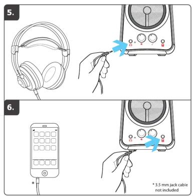 5. 6. * 3.5 mm jack cable not included