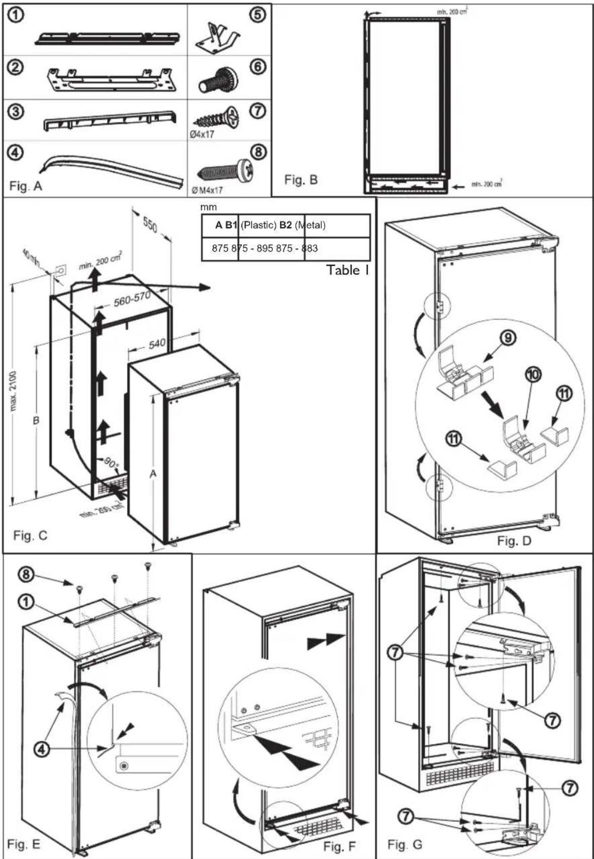 BAUKNECHT KRIE 500 A++ - Installation instructions for product with Hettich hinges - 1