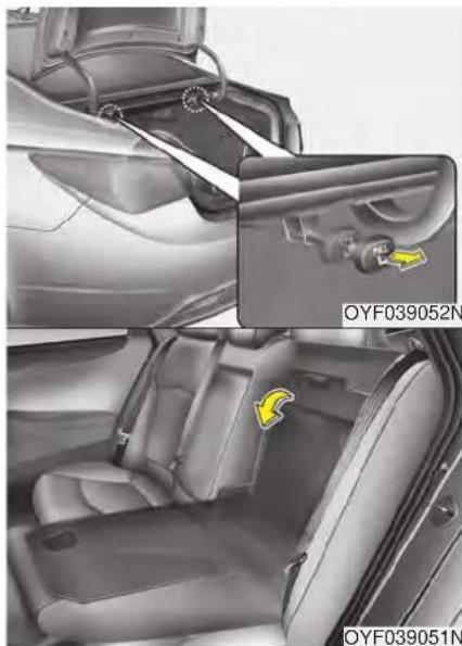 HYUNDAI Sonata Turbo (2011) - To fold down the rear seatback: - 1