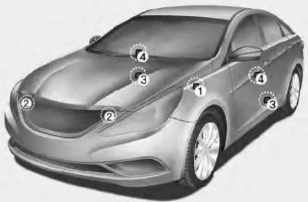 Diagram of a car with numbered labels pointing to specific sections on the body and roof.
